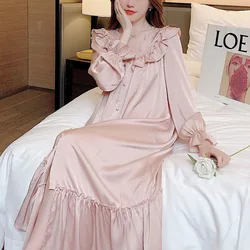 PLUS SIZE 4XL Female Nightgown French Ruffled Court Style Nightdress Sleepwear Long Sleeve Rayon Long Sleepshirt Sexy Homewear