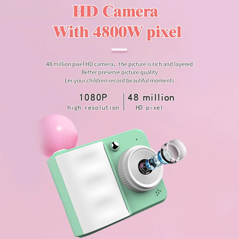 1080P Thermal Print Camera with Print Photo Paper Instant Print Camera USB Charging Christmas Birthday Gifts for 3-12 Years