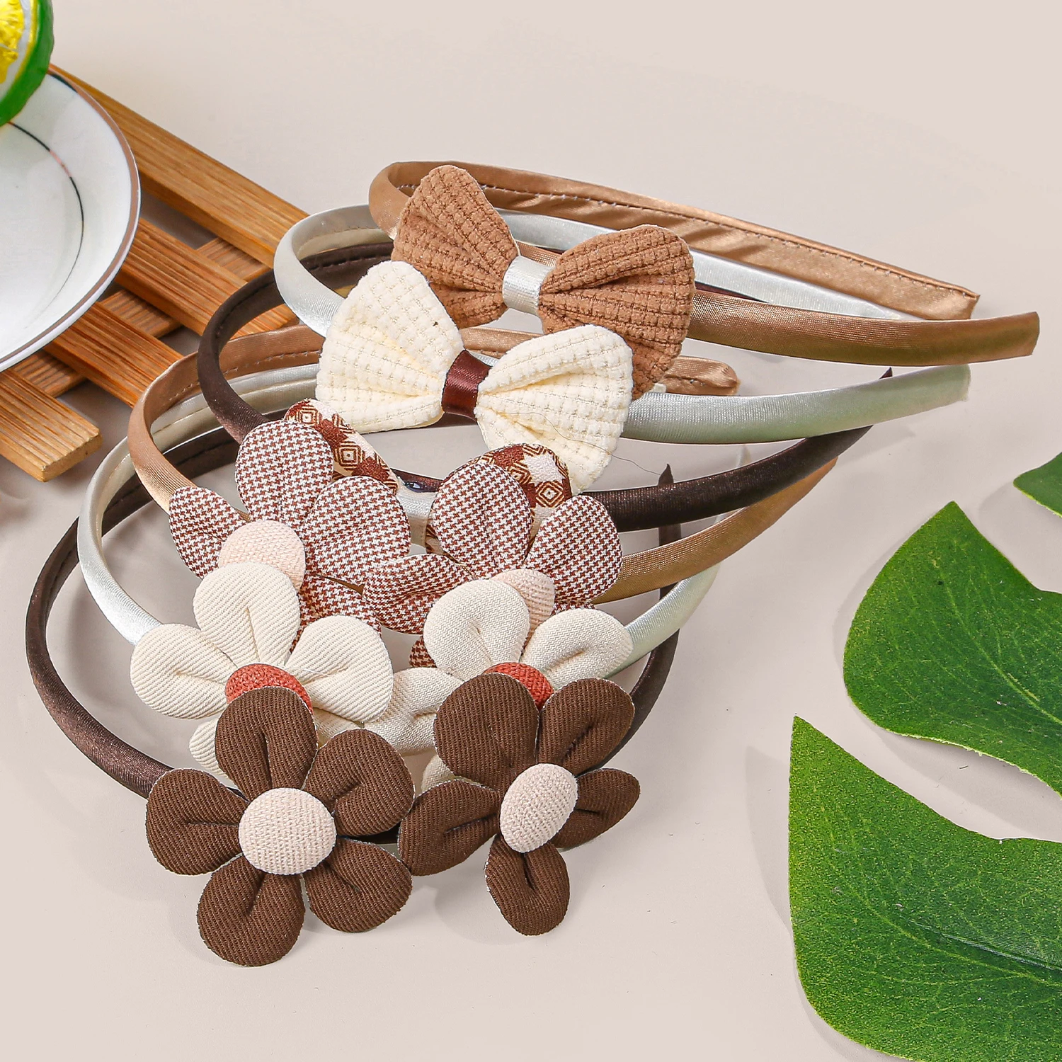 6pcs Fabric Flower Bow Headbands for Girls Floral Headband Kids Plastic Stain Hairbands Children Girls Fashion Hair Aceessories