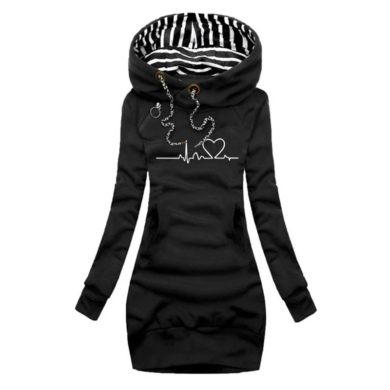 Women Fashion Long Sleeve Hoodie Dresses Autumn Winter Hooded Sweater dress Slim Fit Pullovers Long Sweatshirt