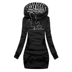 Women Fashion Long Sleeve Hoodie Dresses Autumn Winter Hooded Sweater dress Slim Fit Pullovers Long Sweatshirt