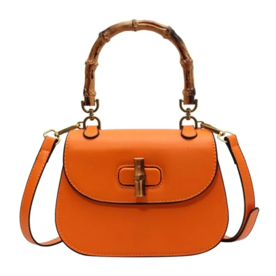 

Women's Leather Tote HandbagsBamboo Shaped Top Handle Satchel Crossbody Bag Vintage Shoulder Bag