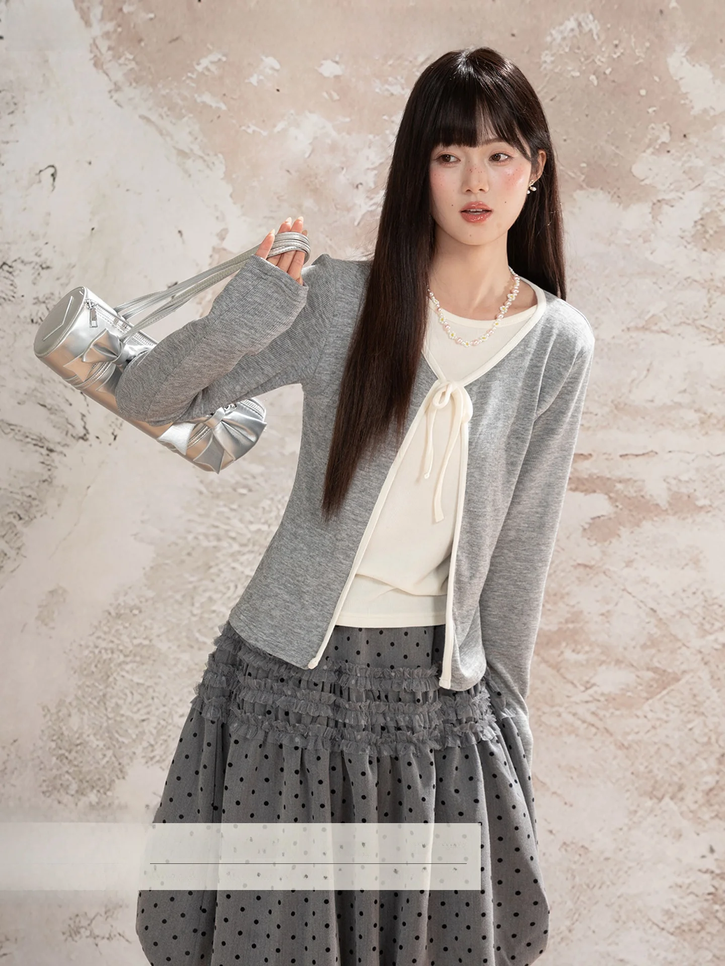 

Loveheynew вязаный повседневный кардиган с круглым узлом и открытым узлом, женский свободный осенний топ с поясом, искусственный двухсекционный