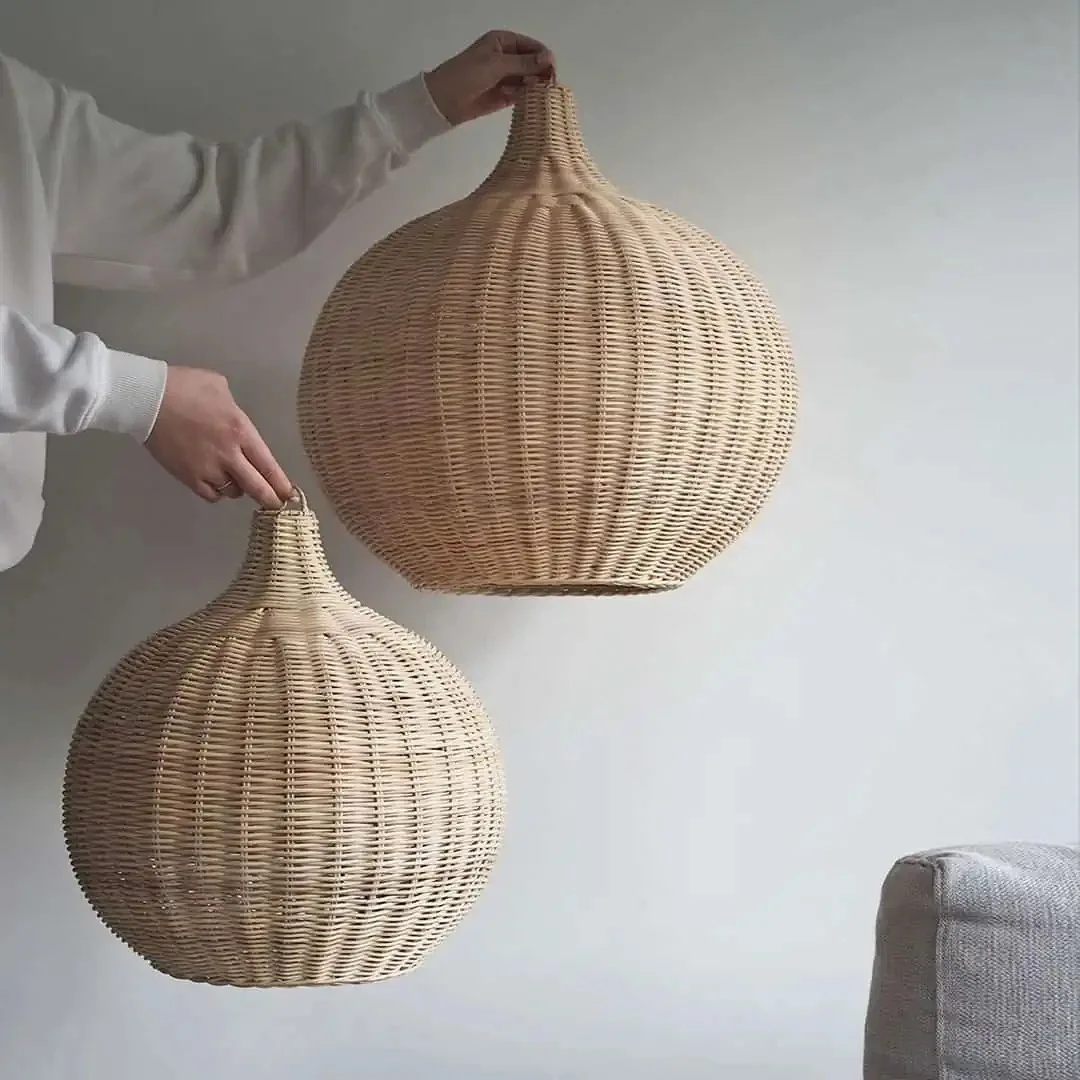 Organic Rattan Bamboo Chandelier  Asian-Inspired Handwoven Ceiling Lamp for Hotel Lobby & Villa