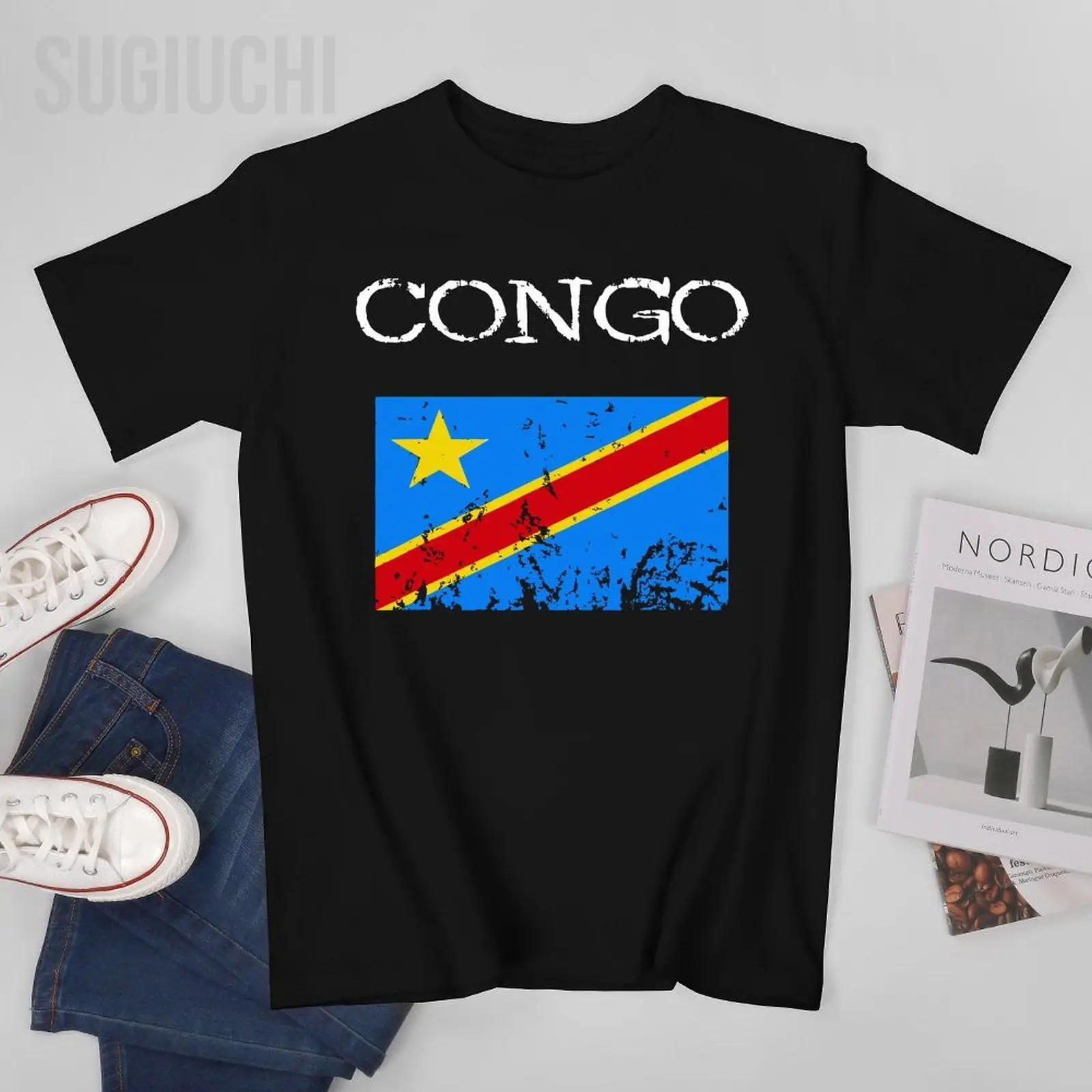 Men T-Shirt Congo Congolese Flag DRC Africa Democratic Republic Of Congo Tshirt Tees O-neck T Shirts Women Boys Cotton Unisex