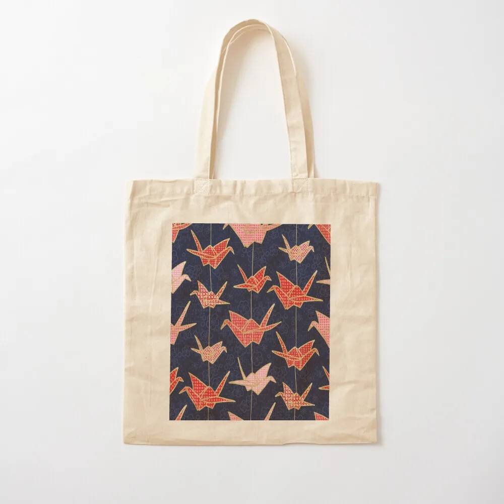 Red origami cranes on navy blue Tote Bag canvas shopping bag bags for women Shopper handbag Women's beach bags