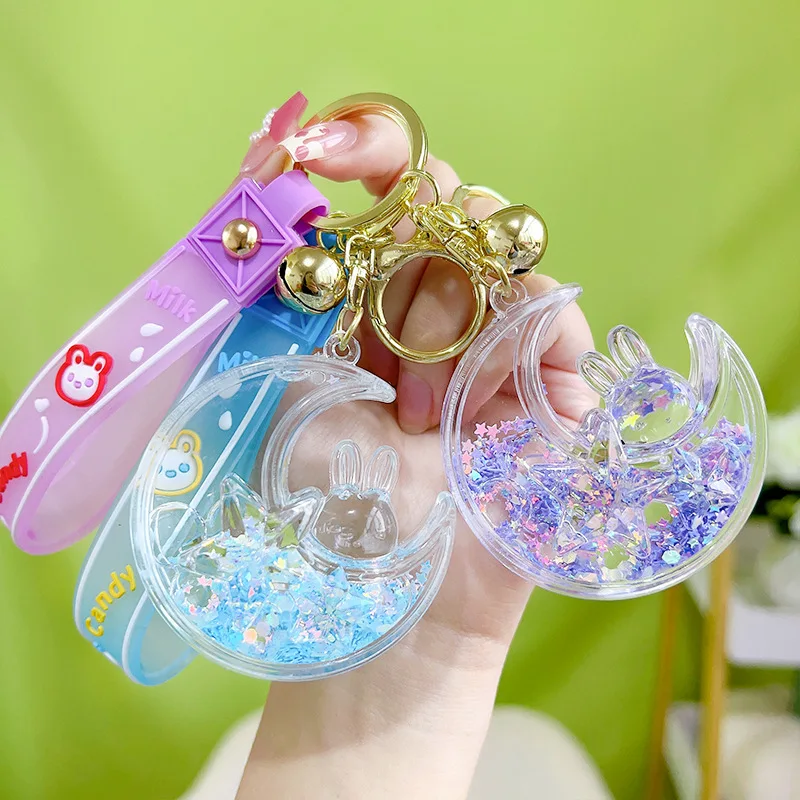 Acrylic Oil Moon Rabbit Keychain Automobile Hanging Ornament Lovely Bag Girls Small Gift Ornaments