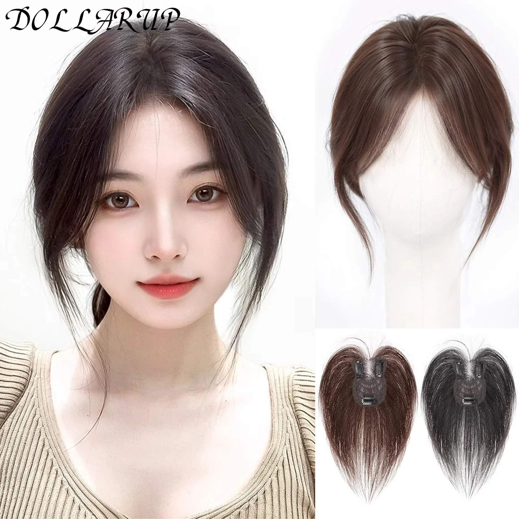 Women Clip-in Bangs Natural Wispy 3D French Bangs Wig Forehead Hair Extensions Black Brown Side Bangs Fringe Wig Hairpieces