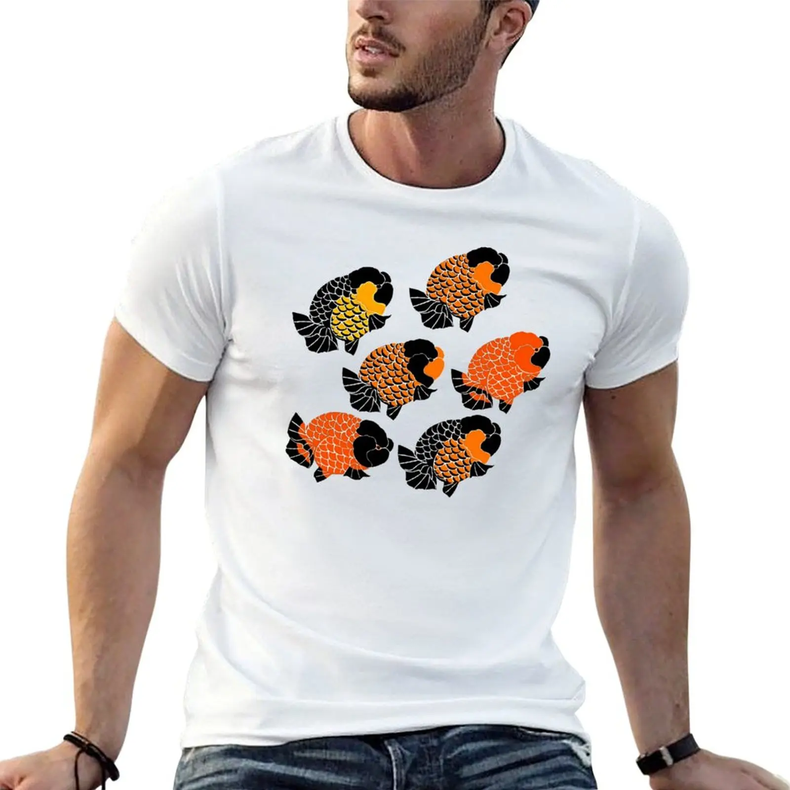 Camiseta Ranchu Goldfish group 6 para hombre, camisetas informales para hombre, camisetas gráficas para hombre