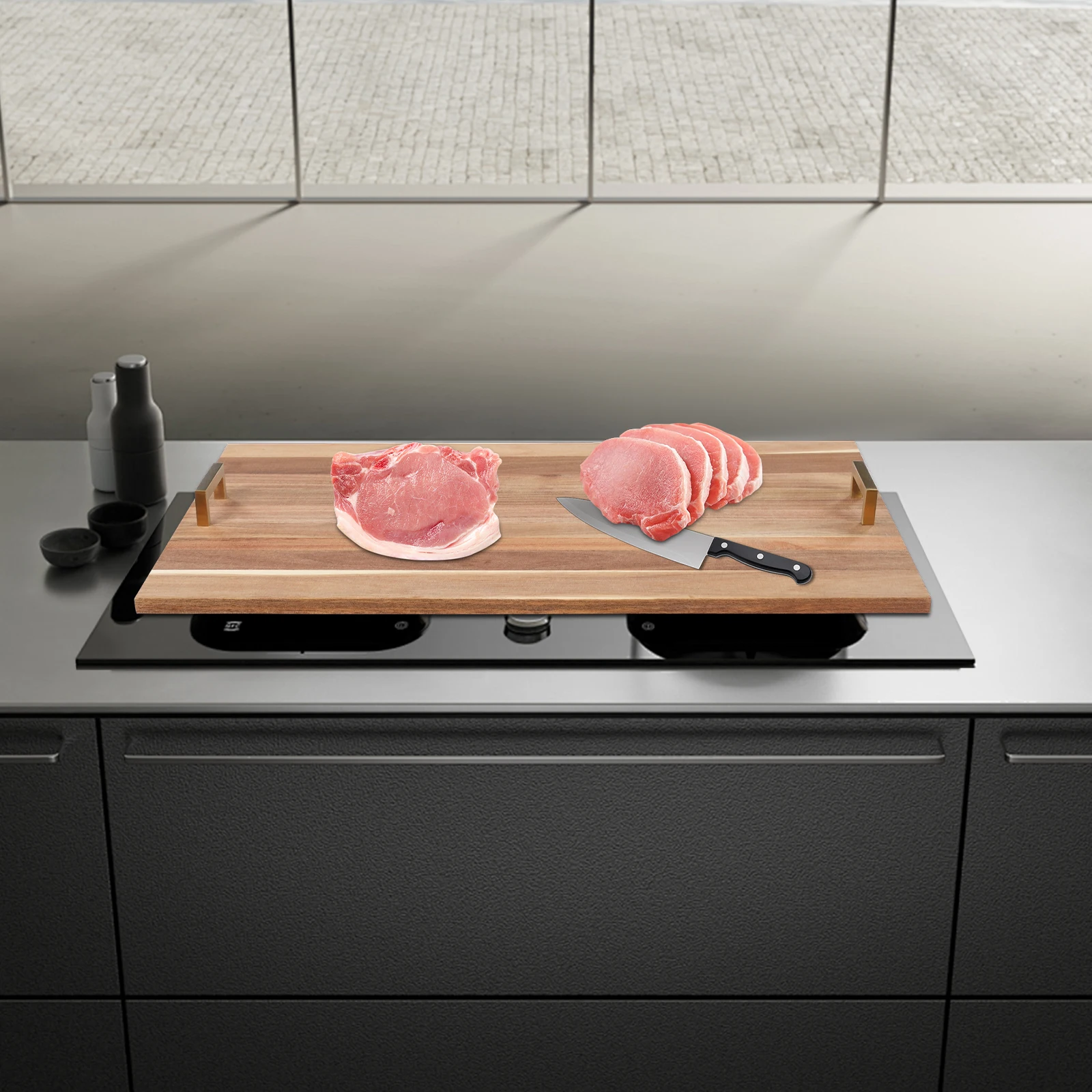 غطاء علوي لموقد خشب السنط مع مقابض ذهبية، واقي سطح المطبخ مستطيل حديث - أقصى حمولة 20 كجم/44 رطل، 29 × 21 × 0.5 بوصة #5