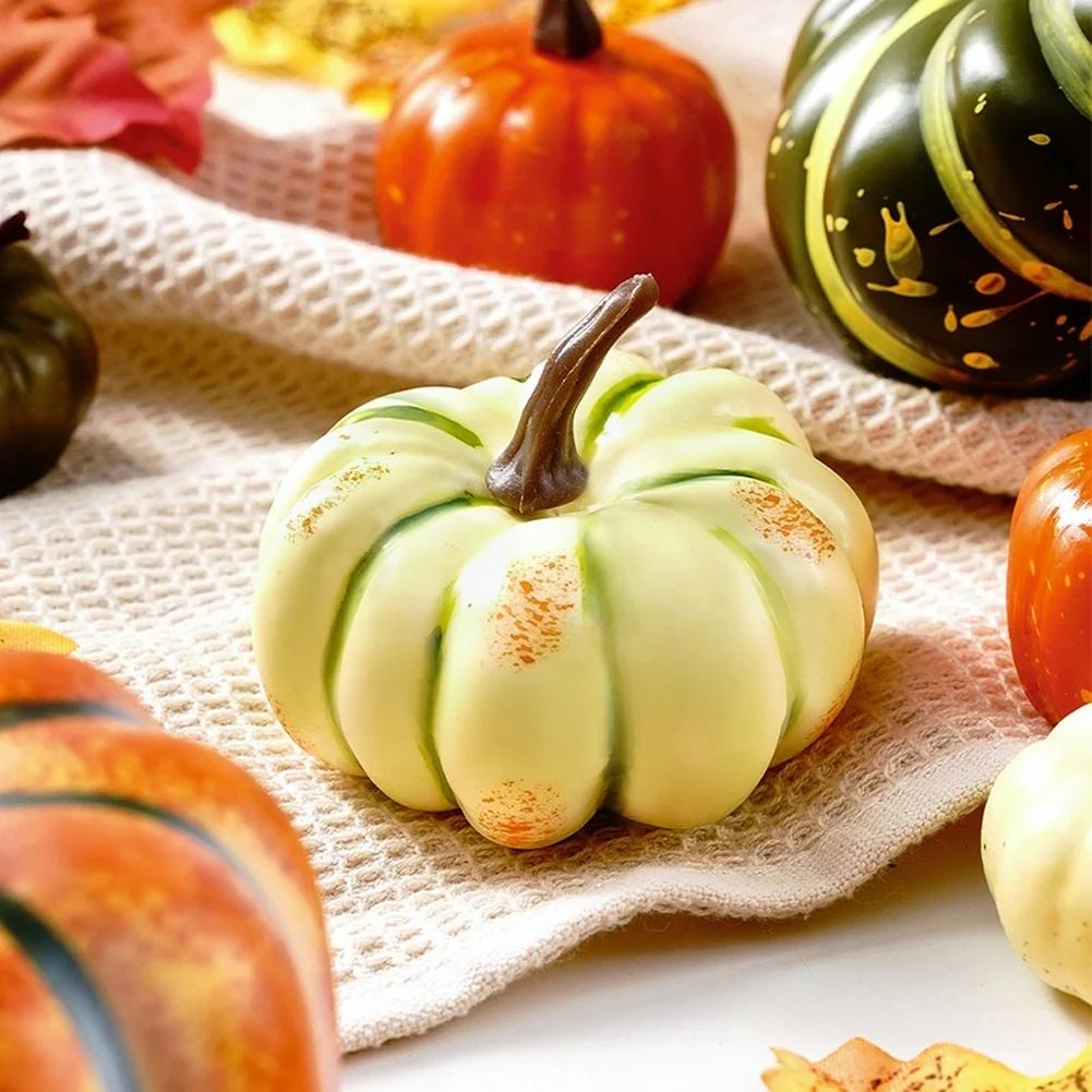 Autumn Festive Decor Pack 44 Pcs Foam Pumpkins Maple Leaves Multiple Styles Sizes for Table Mantel Shelf Display