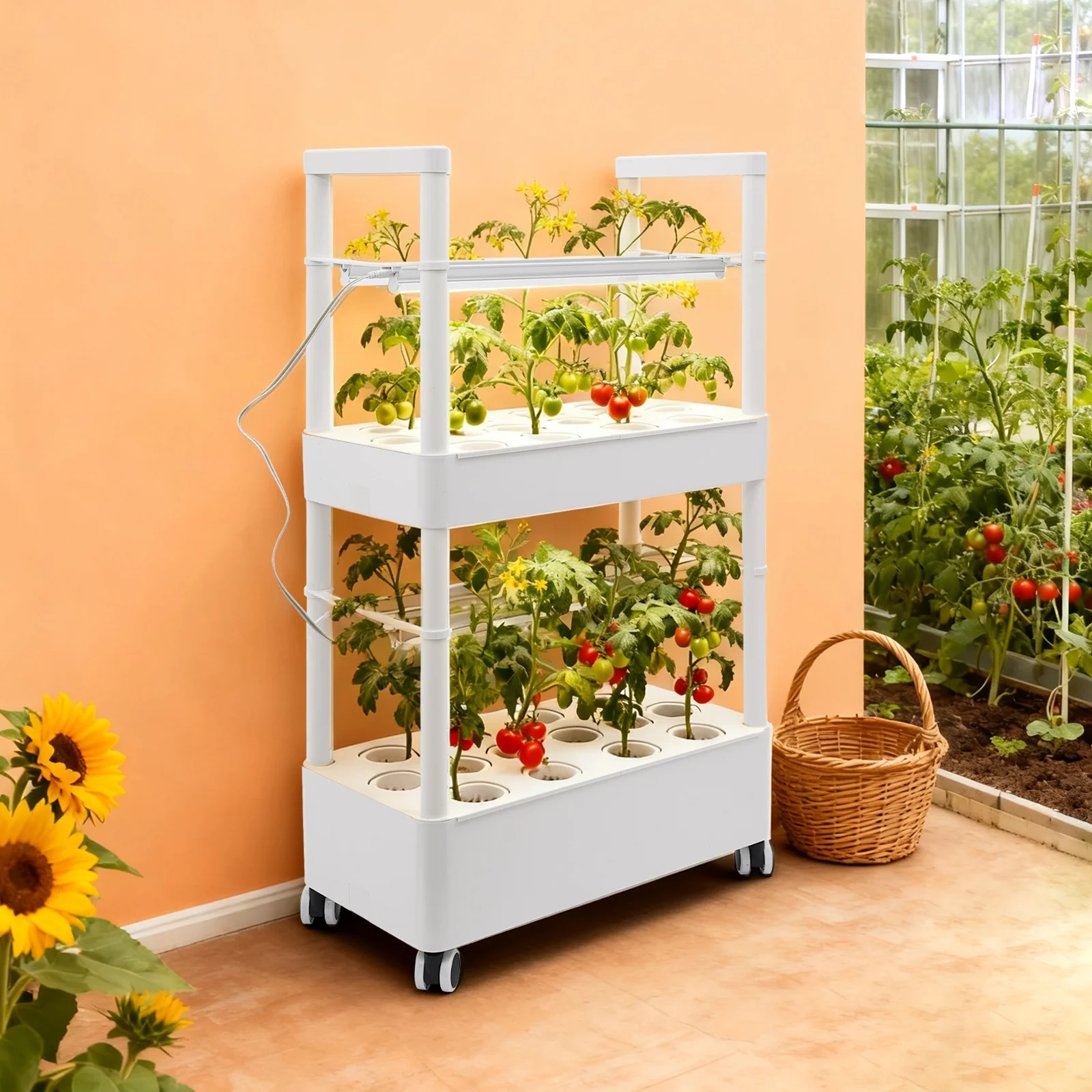 مجموعة الزراعة المائية ذات 28 فتحة مع أضواء LED للنمو - نظام الزراعة المائية الداخلي بطبقتين للخضروات (خزان مياه 5.28 جالون)