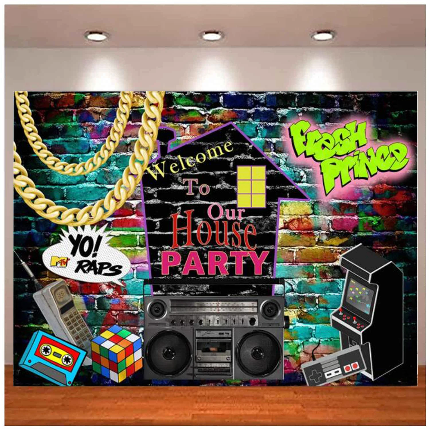 

Hip Hop Graffiti Photography Backdrop 80's 90's Colorful Brick Wall Retro Music Rock Punk Party Banner Background Decoration