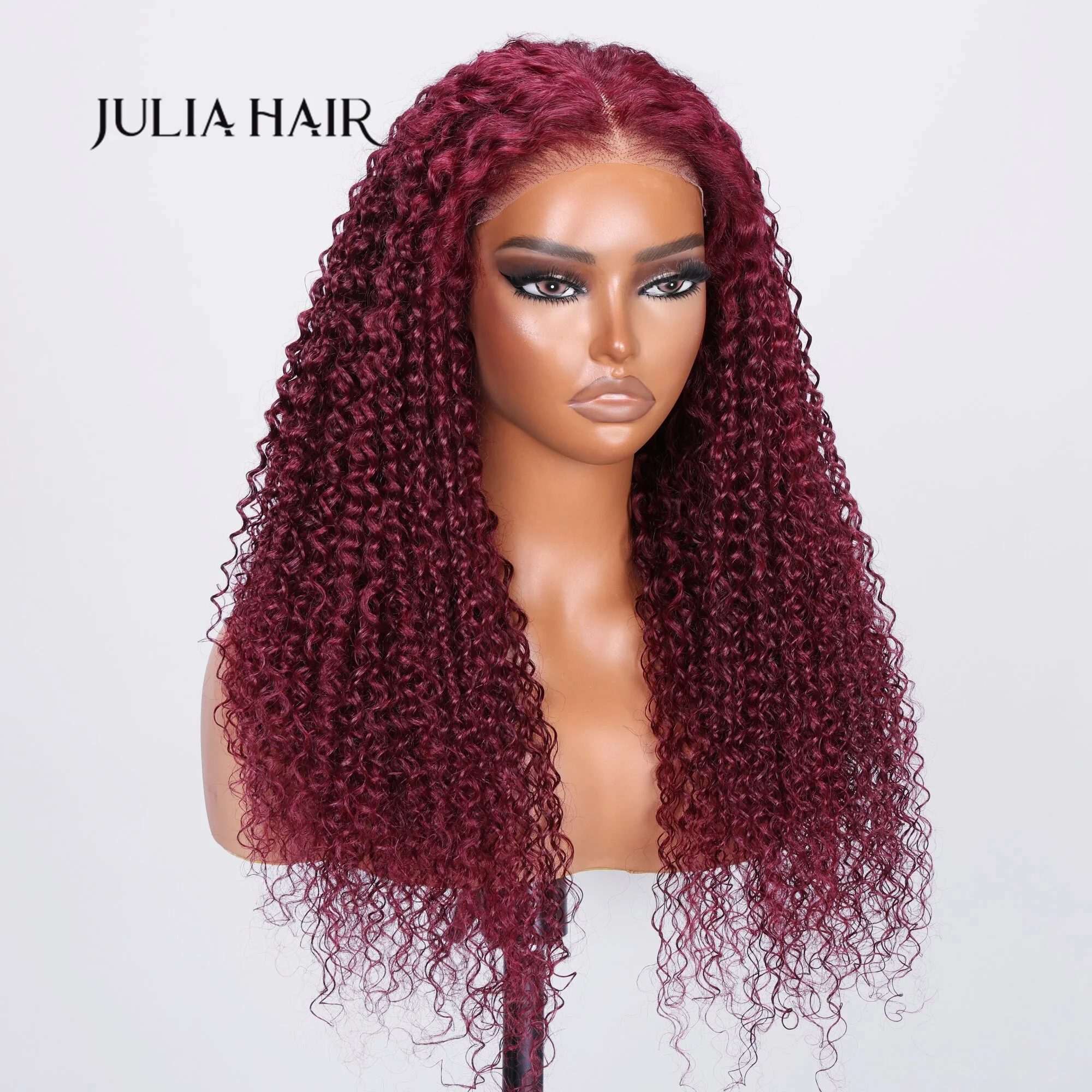 Julia Hair Wear Go 6x4.75 Pre Cut Lace Quick Easy Burgundy Jerry Curly Wig With Breathable Cap Air Wig Pre-Plucked Hairline