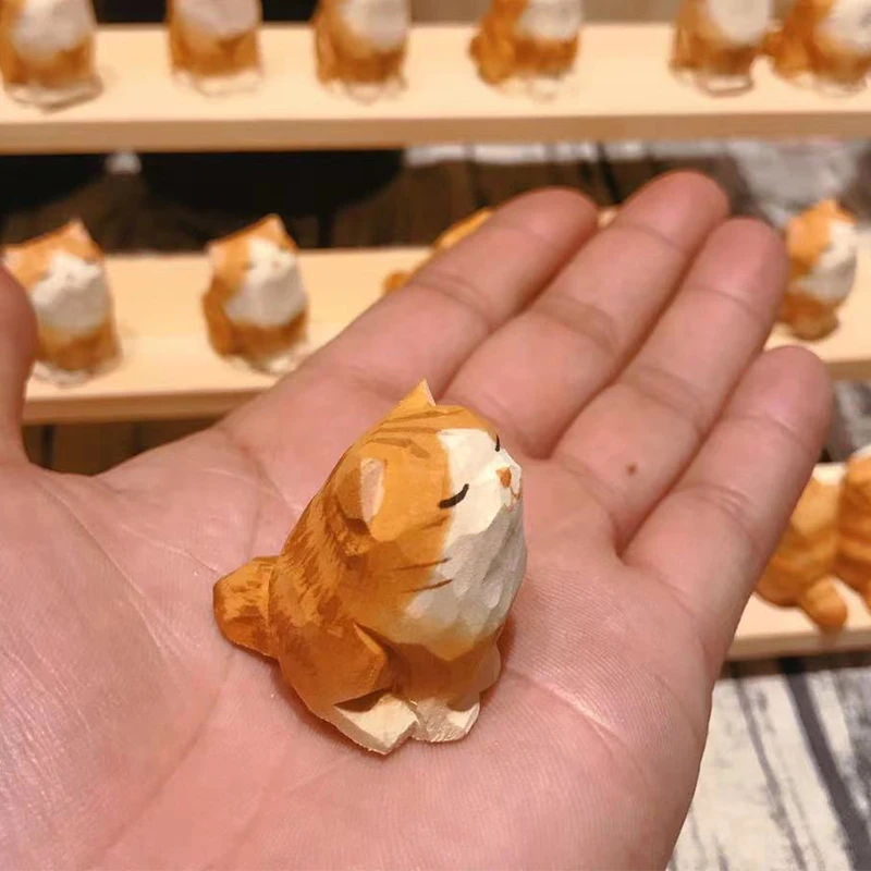 اليد نحت خشبية القط تمثال لطيف صغير القط التماثيل المنزل مكتب سطح المكتب ديكور اليدوية الخشب هريرة نحت هدية لمحبي القط