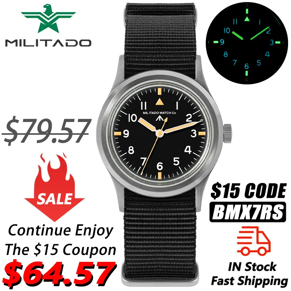 

Militado ML14 Watch VH31/VH65 Sweep Quartz Movement Bubble K1 Crystal Luminous 10Bar Waterproof 36mm Vintage Watches