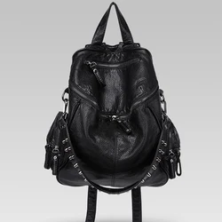 PU leather student backpack [2024 new] super soft bag large capacity ladies soft leather backpack