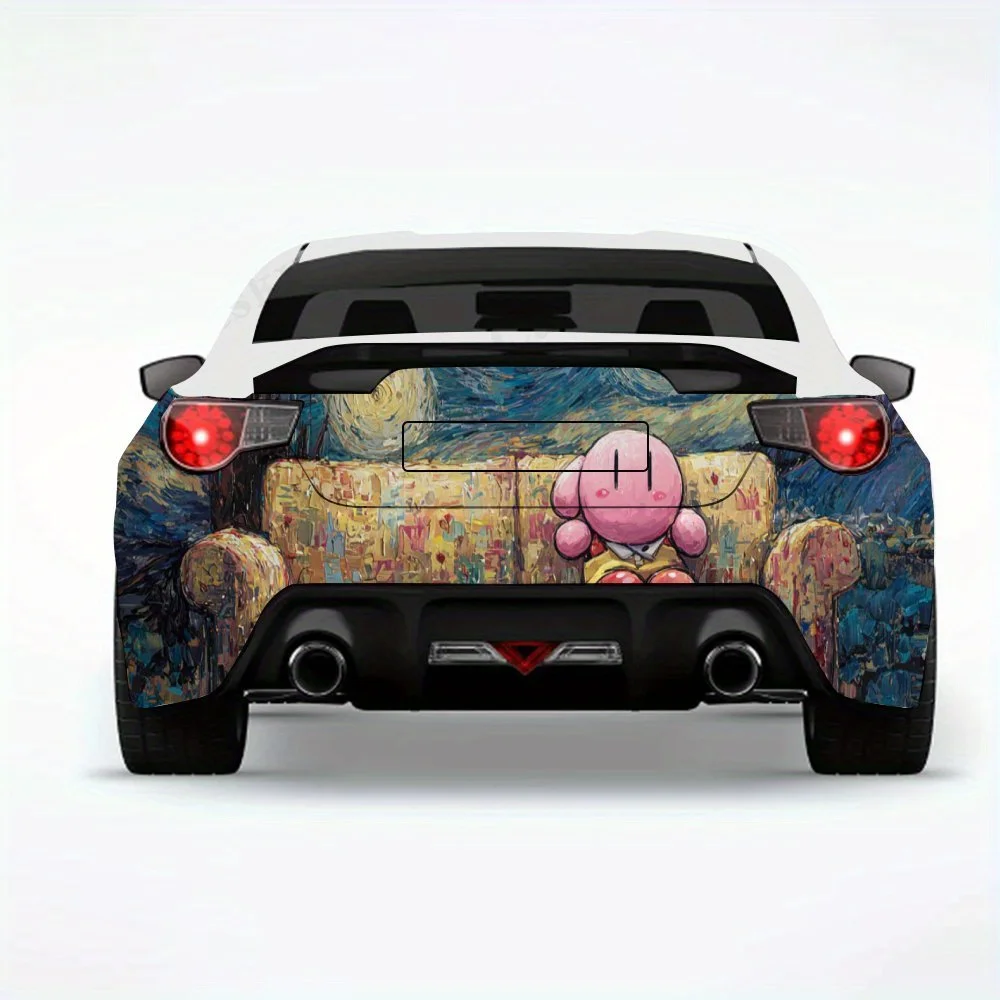 

Персонаж мультфильма в стиле Ван Гога, виниловая наклейка на заднюю часть автомобиля, водонепроницаемые самоклеящиеся виниловые наклейки для хвоста автомобиля и удара