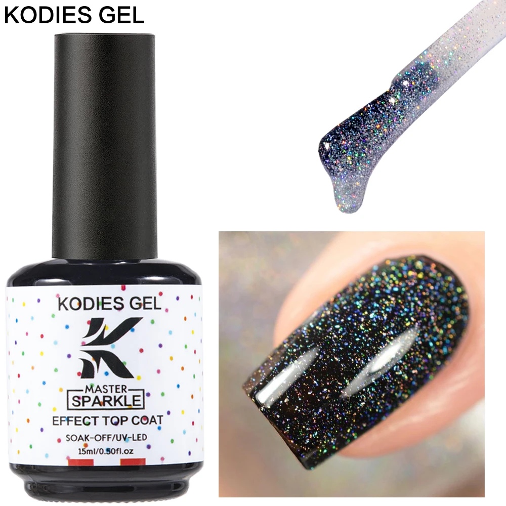 1 Pcs Super Laser Top Coat Gel Nail Polish 2 IN 1 Mermaid Sparkle Gel Finish Semi Permanent UV Glitter Topcoat Sealer No Wipe