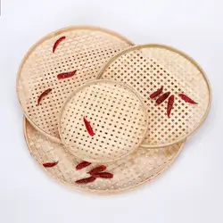 18/22/26/30/cm Hand Woven Bamboo Sieve Prforated Fried Food Fruit Dim Sum Dish Handicraft Storage Basket