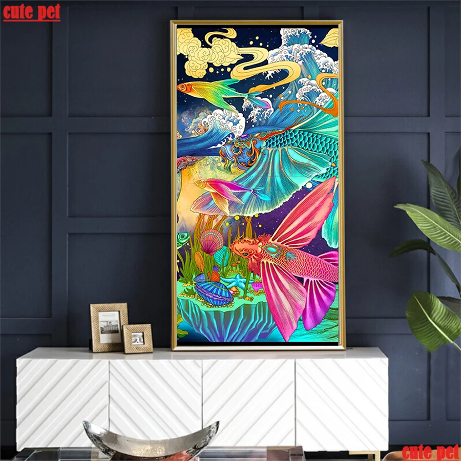 

large full Square round drill Abstract fish Diy diamond painting cross stitch Diamond 5D Embroidery mosaic home decor cute pet