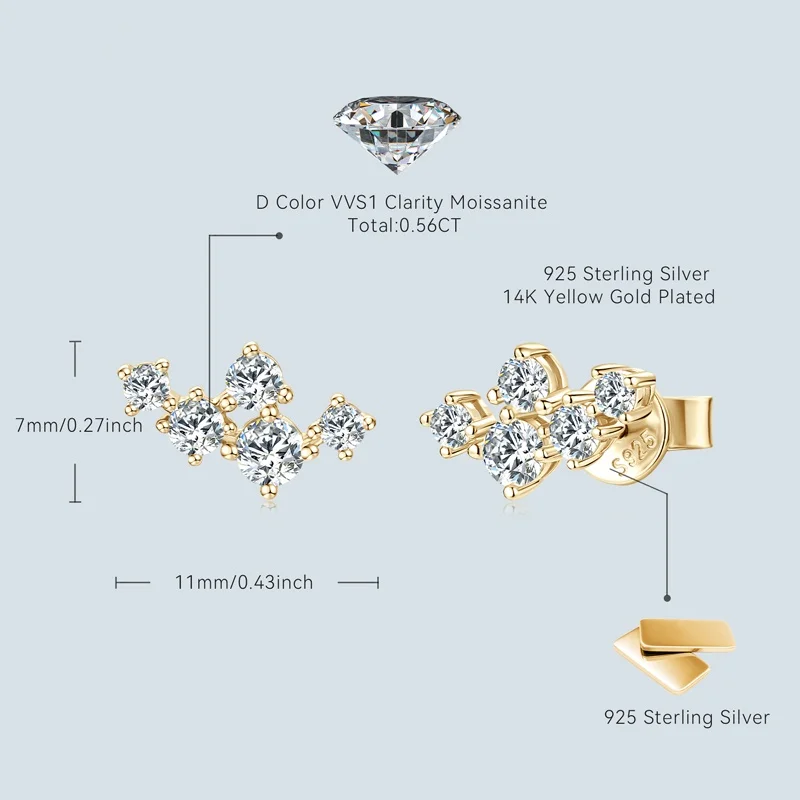 IOGOU 3mm&2.5mm&2mm D VVS1 Moissanite Diamond Stud Earrings for Women 925 Silver Accessories High Quality Jewelry Engagement