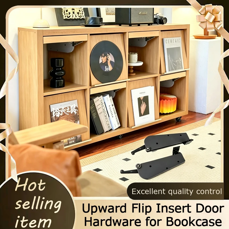 Tilt Bookcase Flip Up Inset Door One Pull Hidden Folding Door Side Mounted Buffer Slide Rail Cabinet Hardware Damping Kit