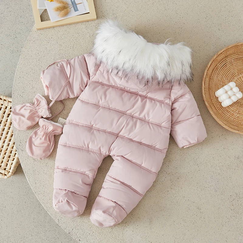 Suefunskry Newest Baby Winter Snowsuit Infant Coat Romper Warm Outwear Hooded Puffer Jacket Footed/Removable Jumpsuit 6-24Months