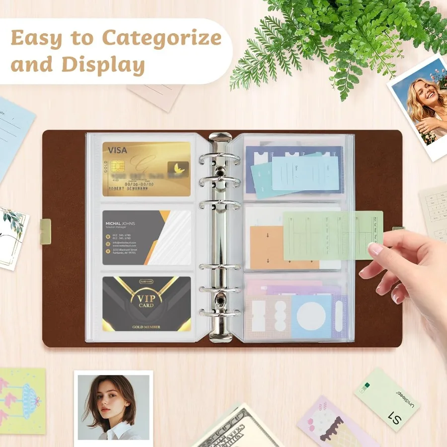 10 Pack MultiCompartment Zippered Binder Pocket Sleeves for 6 Ring A6 Binder Frosted Divided Zipper Pouch Money Cash Saving Bud