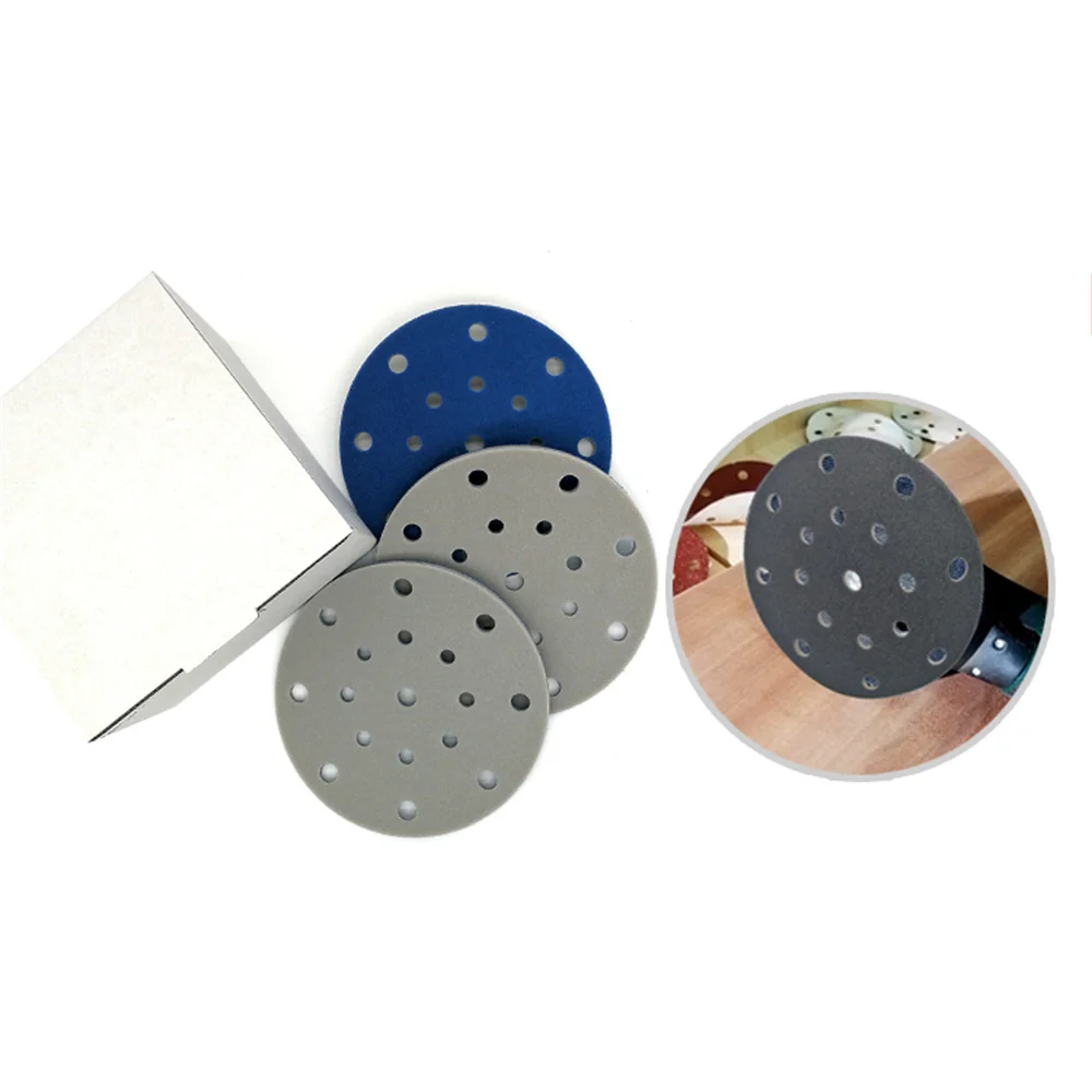 6 "Inci 17 Lubang Berkelompok Spons Pengamplasan Disk Amplas Basah dan Kering Kait Loop 300-3000 Grit untuk Memoles & Menggiling 150MM