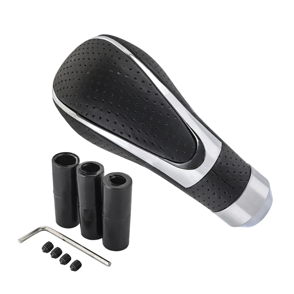 

Manual Transmission PU Leather Car Gear Shift Knob Shifter Lever Stick Head with 8mm 10mm 12mm Adapters Universal