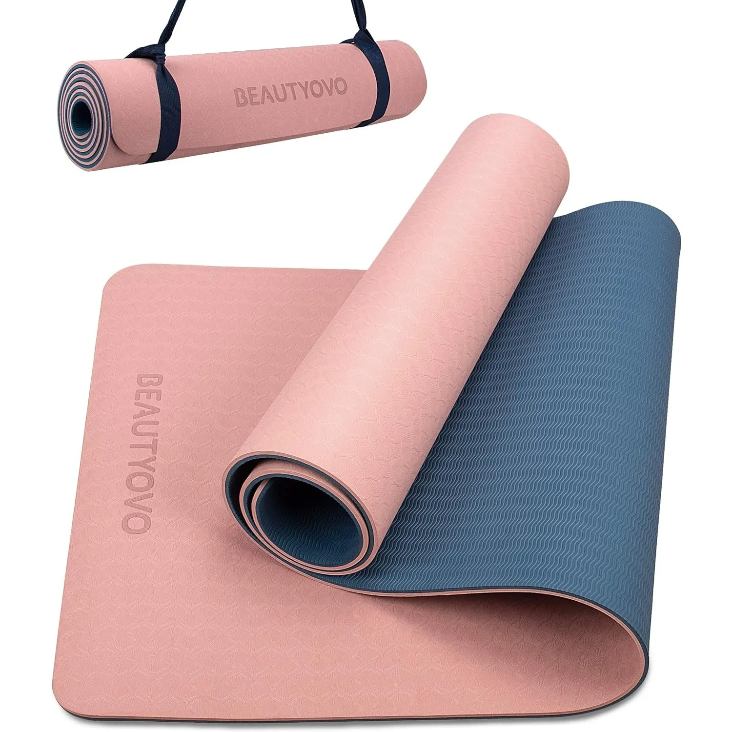 BEAUTYOVO Yoga Mat with Strap 1/3 1/4 Inch Extra Thick Yoga Mat Double-sided Non Slip Professional TPE PVC Yoga Mats