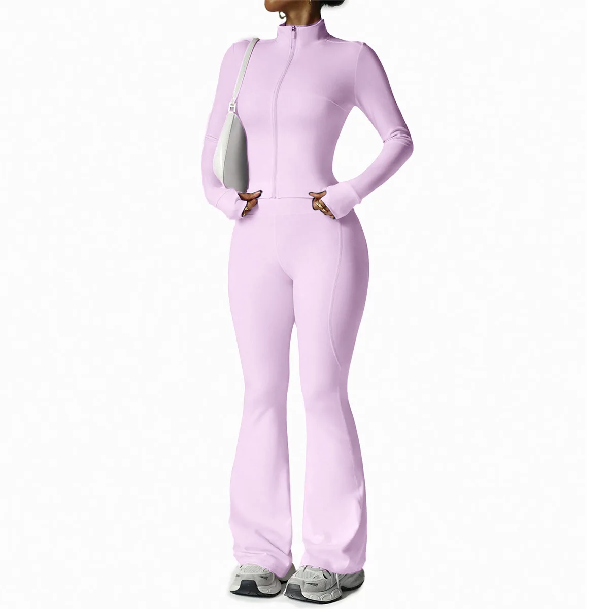 

2026 New Women's Zip Up Naked Feeling Yoga Set Stand Collar High Waist Fitness Tracksuit 2 Piece