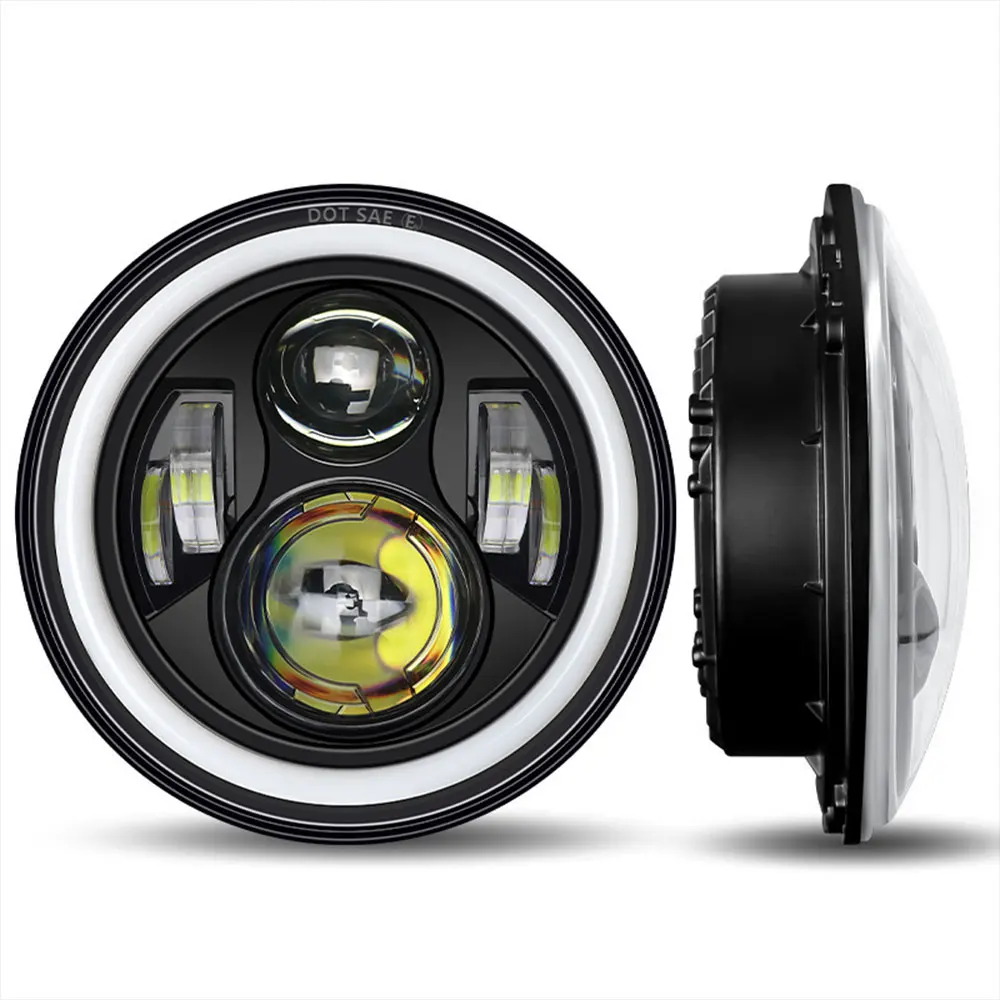 

Halo Ring Angel Eyes DRL Amber 7 Inch Round LED Headlight Hi/Lo Beam Turn Signal for Jeep Wrangler JK TJ CJ Moto Offroad 4x4