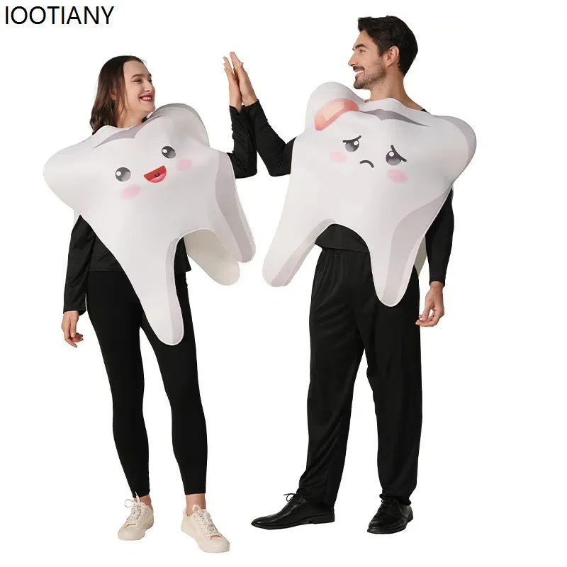 Halloween Funny Teeth Cosplay Couple Costumes Unisex Teeth Party Fancy Dress Adult Carnival Stage Performance Dress Up New