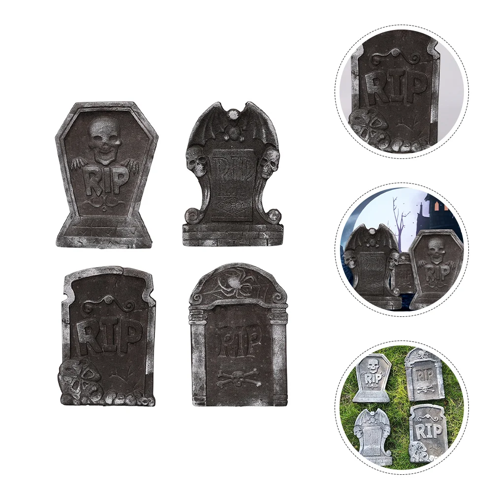 

4 Pcs The Sign Desktop Grave Stones Decorations Halloween Ghost Festival Decoration Foam Skull Cemetery 4pcs Adornment