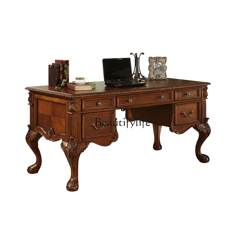 European solid wood desk home American retro boss desk