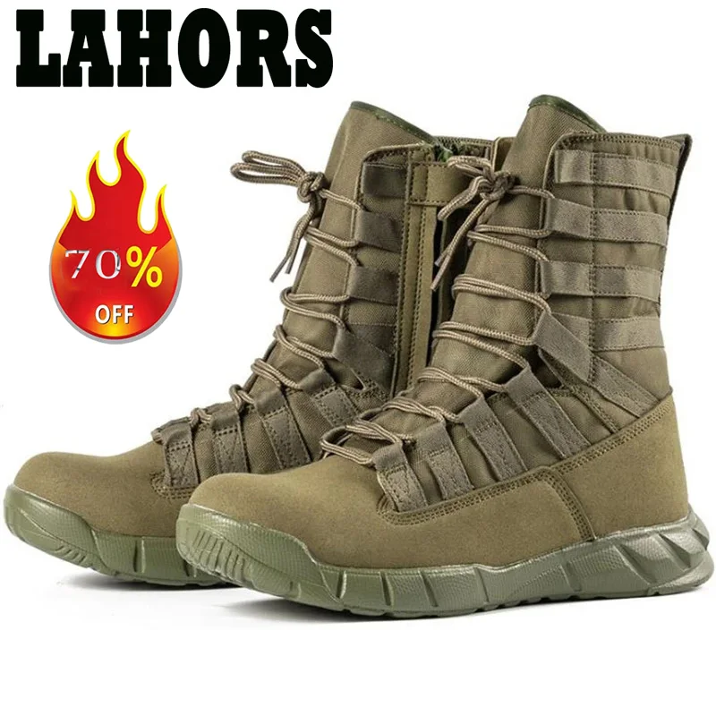 LAHORS Lightweight Tactical Combat Boots Men Outdoor Hiking Desert Army Shoes Breathable Male Ankle Boots Jungle Shoes