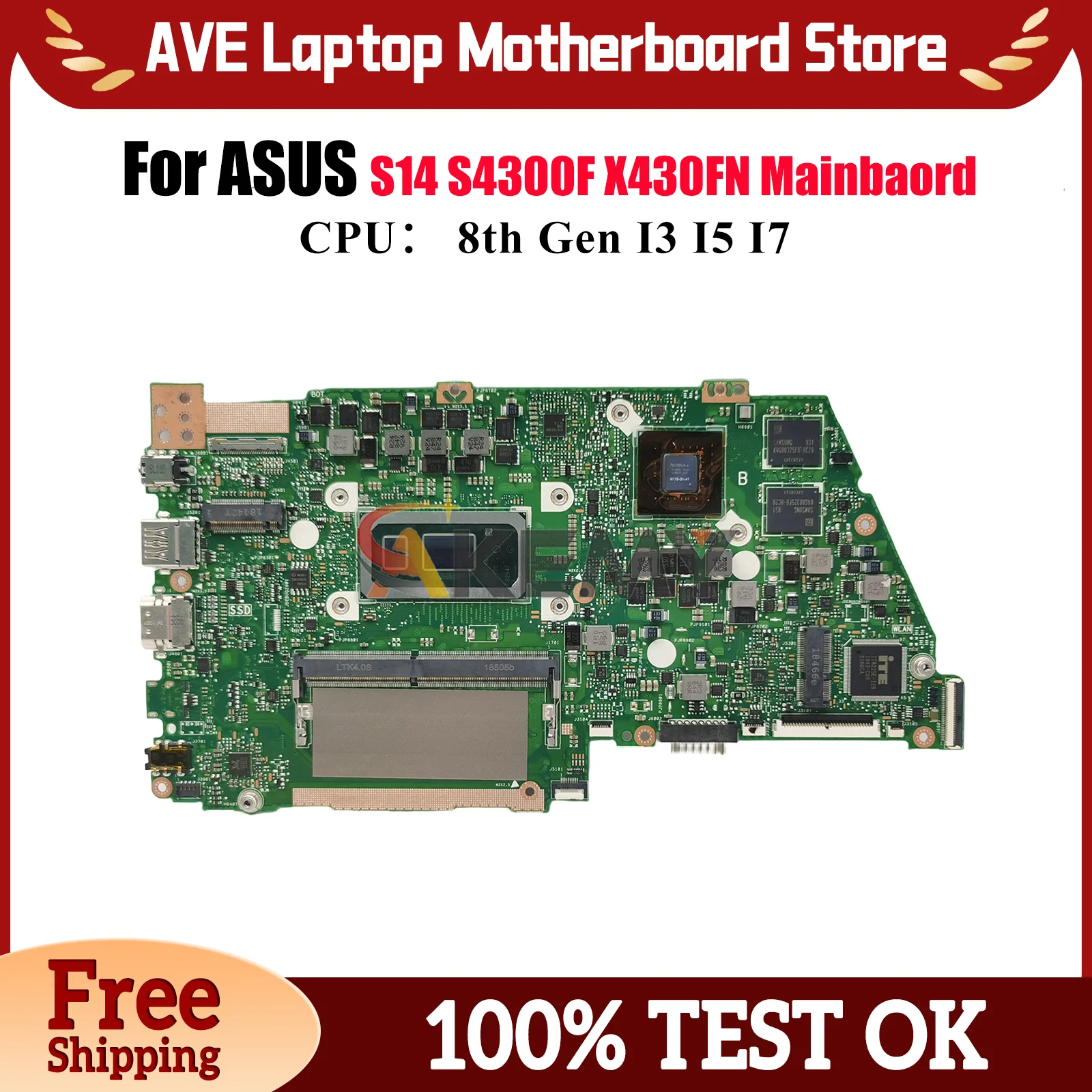 

X430FN Материнская плата для ноутбука ASUS VivoBook X430FN S4300F S14 S430F K430F V430F R430F X430F Материнская плата с процессором I3 I5 I7 тест ОК