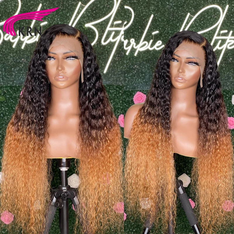 

KRN Curly Human Hair Wigs Brazilian Hair 13x4 Lace Front Wig Ombre Honey Blonde Colored 4x4 Lace Closure Wigs For Black Women