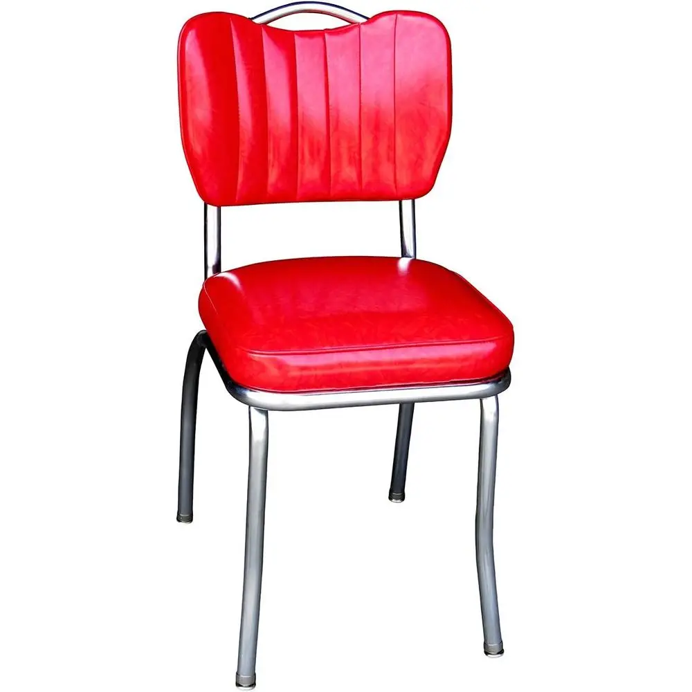 Vintage Single-Tone Channel Back Kitchen Chair with 2 Box Seat, Cracked Ice Red