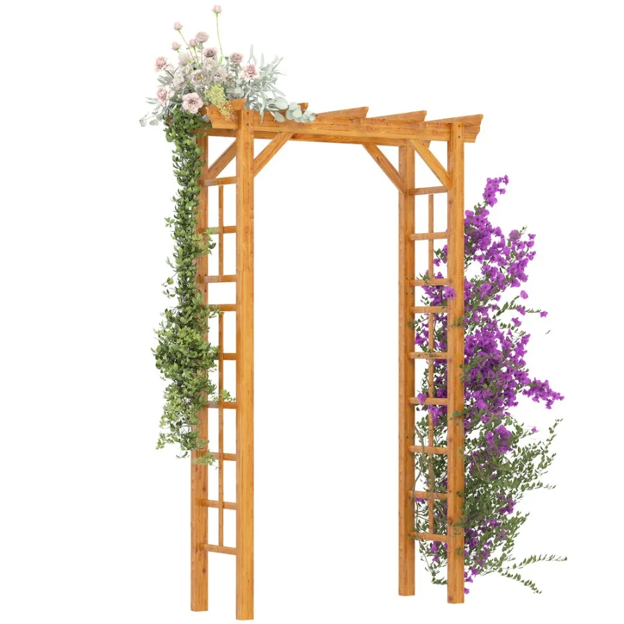 

Garden Arbor Arch Trellis 7 ft Wood with Natural Fir Side Panel for Climbing Vines Outdoor Orange