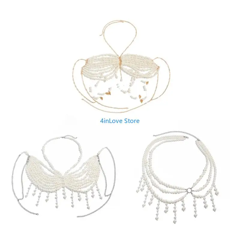 T4MD Statement Pearls Body Chain Bra Jewelry Accessory to Enhances Any Ensembles