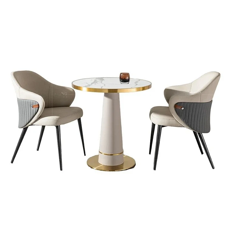 Light luxury rock slab small round table modern simple milk tea shop coffee area tables and chairs