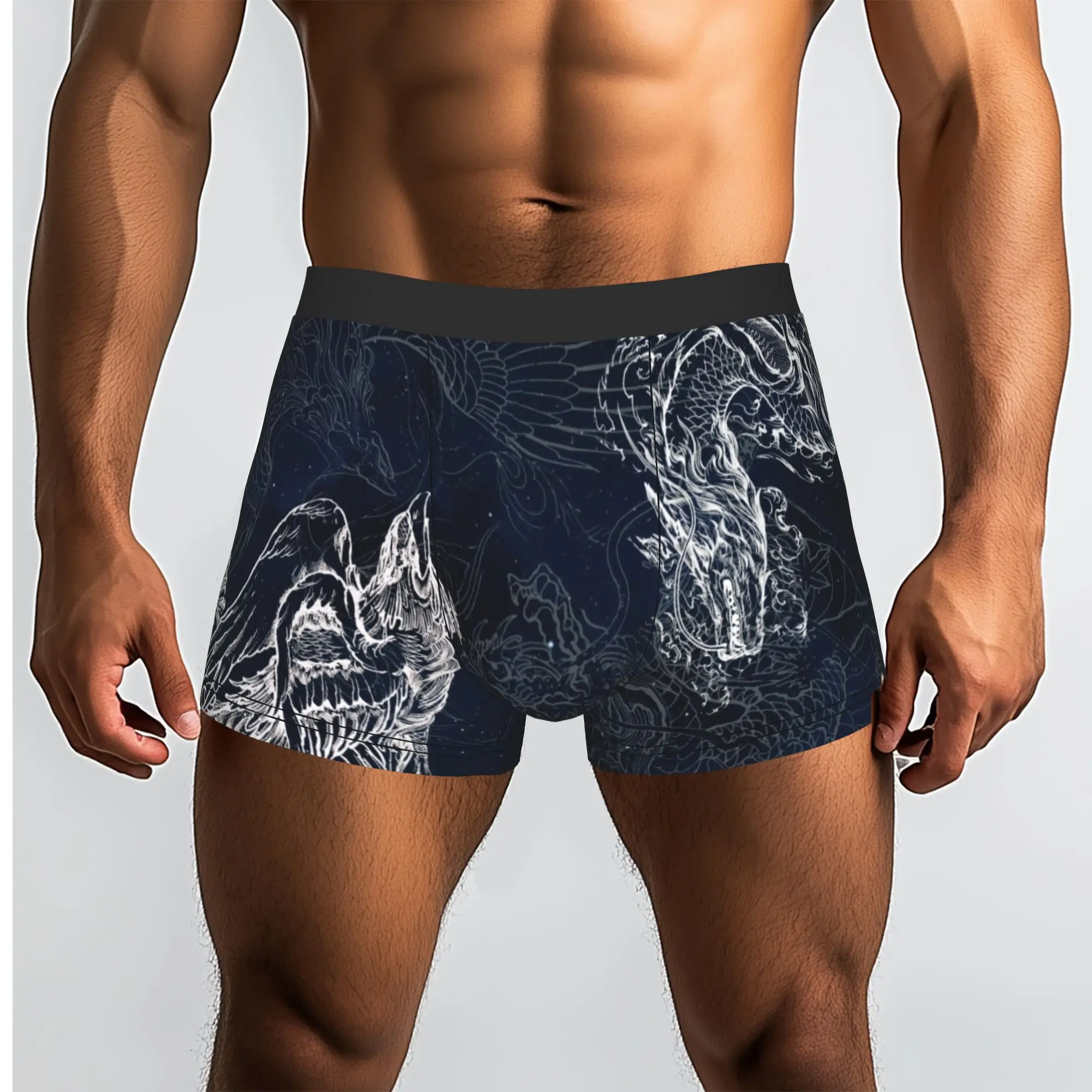 Traditional Dragon Phoenix Line Art  Underpants Breathbale Panties Man Underwear Print Shorts Boxer Briefs