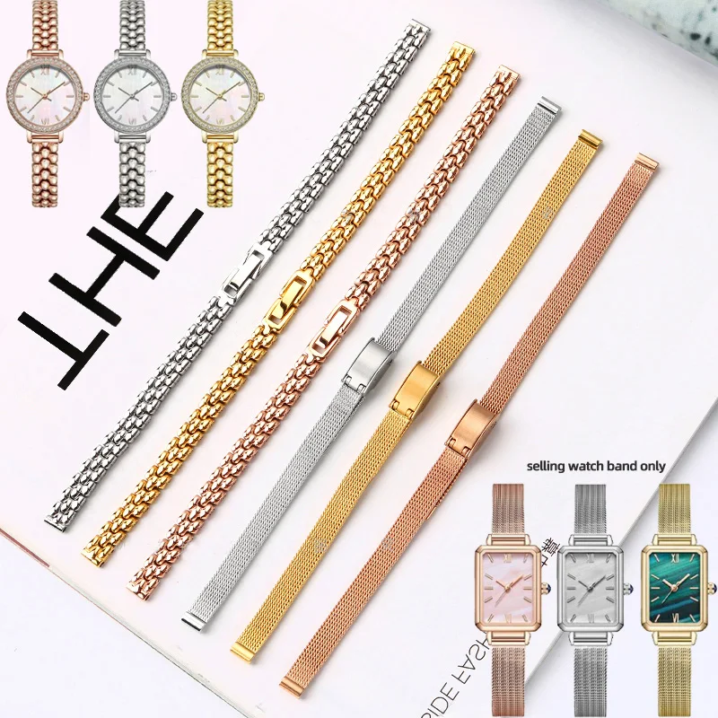 

Stainless steel strap suitable For any brand 6mm 8mm 10mm 12mm 14mm 16mm small-sized strap women's rose gold mesh bracelet