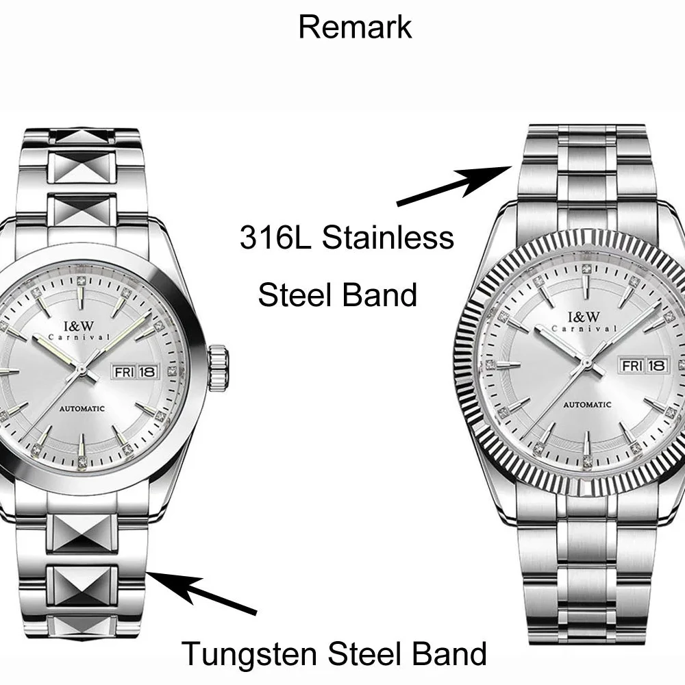 IW كرنفال ساعات المعصم الميكانيكية ساعة المعصم الملحقات المتقدمة للرجال الحركة التلقائية الياقوت مرآة الساعات الذكور