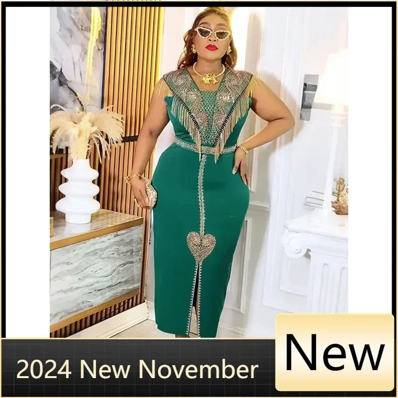 

Customized Customized 2025 Women Short Sleeve Round Neck Fashion Sexy Celebrity Banquet Tassel Hot Diamond Large Dress