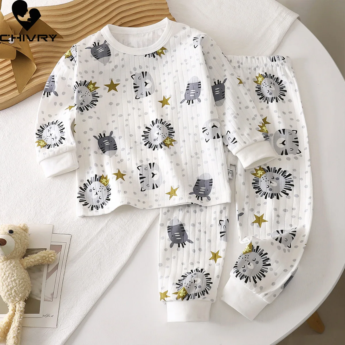 

Kids Autumn Pure Cotton Warm Pajamas Boys Girls Cute Cartoon Long Sleeve T-Shirt + Pants Toddler Baby Underwear Clothing Sets