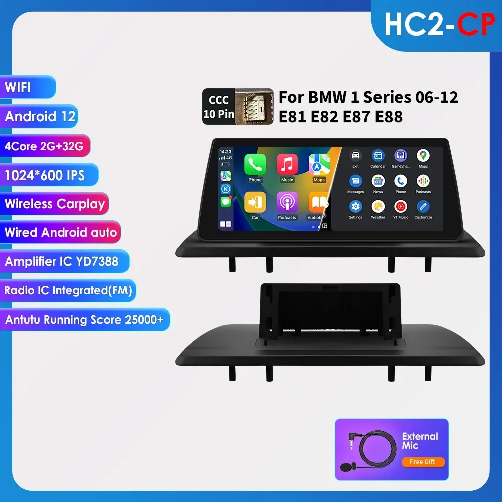 Hizpo 10.25 "Android 14 Carplay Auto Radio Voor Bmw 1 Serie E81 E82 E87 E88 09-16 Autoradio multimedia 2DIN Auto Intelligente